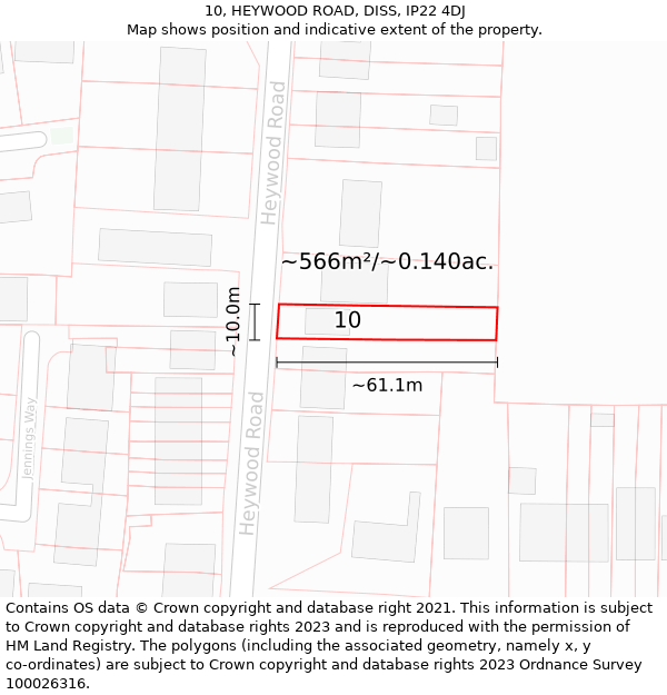 10, HEYWOOD ROAD, DISS, IP22 4DJ: Plot and title map