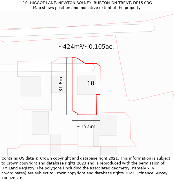 10, HIGGOT LANE, NEWTON SOLNEY, BURTON-ON-TRENT, DE15 0BG: Plot and title map