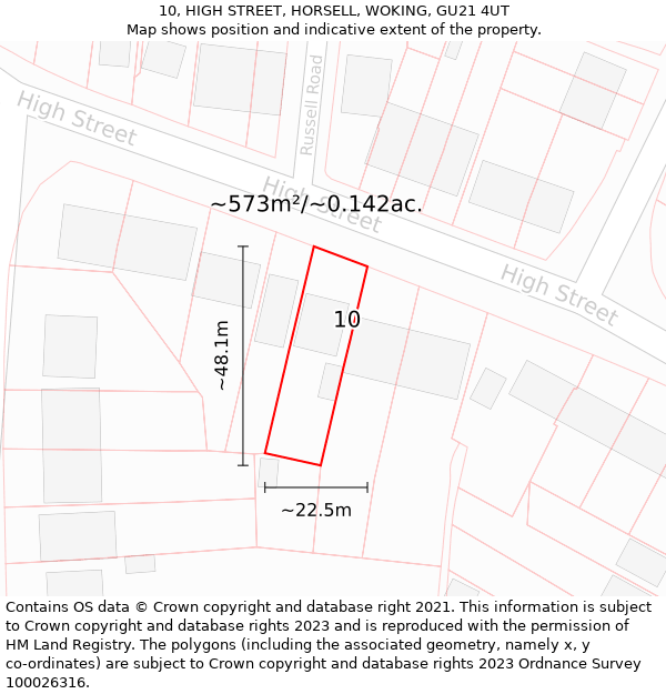 10, HIGH STREET, HORSELL, WOKING, GU21 4UT: Plot and title map