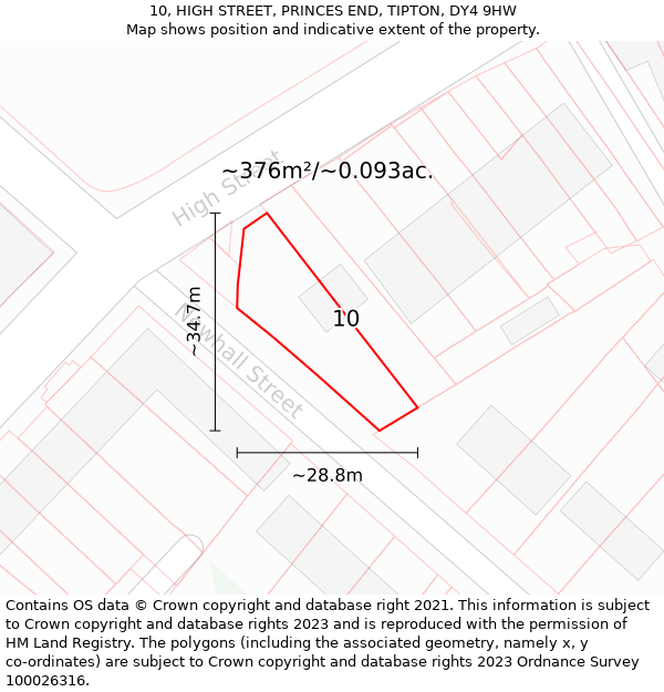 10, HIGH STREET, PRINCES END, TIPTON, DY4 9HW: Plot and title map