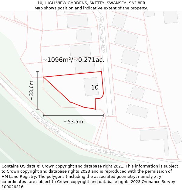 10, HIGH VIEW GARDENS, SKETTY, SWANSEA, SA2 8ER: Plot and title map