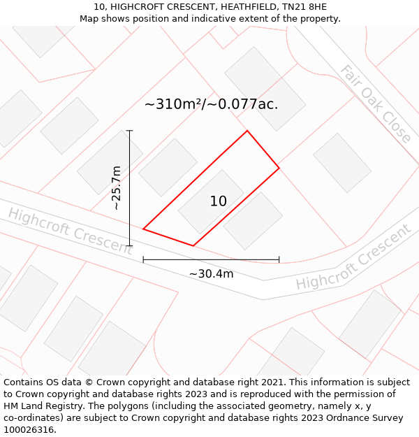 10, HIGHCROFT CRESCENT, HEATHFIELD, TN21 8HE: Plot and title map