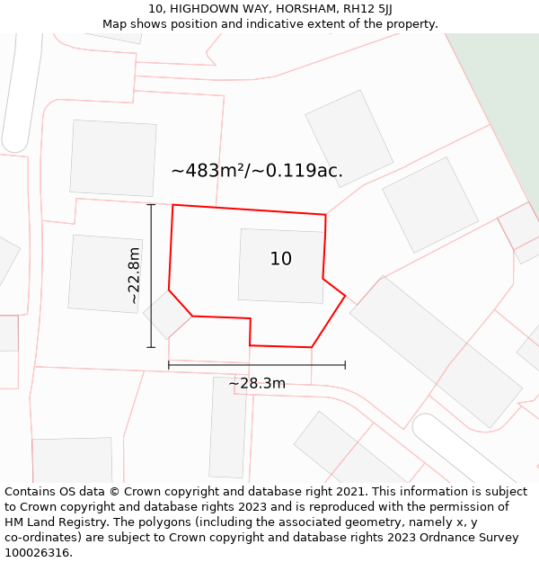 10, HIGHDOWN WAY, HORSHAM, RH12 5JJ: Plot and title map