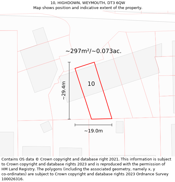 10, HIGHDOWN, WEYMOUTH, DT3 6QW: Plot and title map