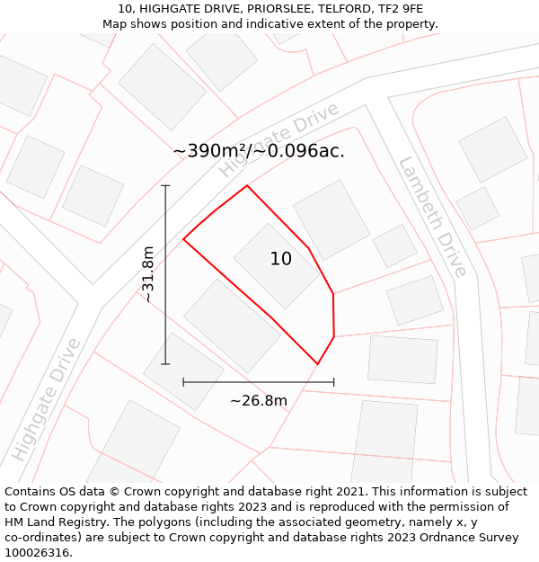 10, HIGHGATE DRIVE, PRIORSLEE, TELFORD, TF2 9FE: Plot and title map