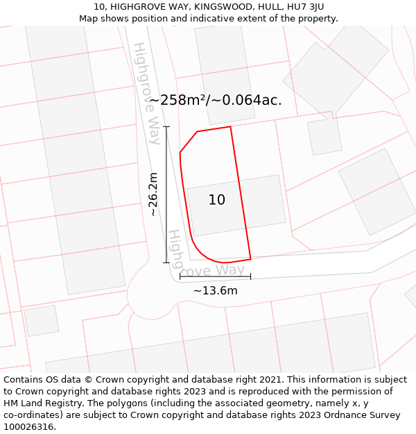 10, HIGHGROVE WAY, KINGSWOOD, HULL, HU7 3JU: Plot and title map