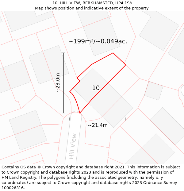 10, HILL VIEW, BERKHAMSTED, HP4 1SA: Plot and title map