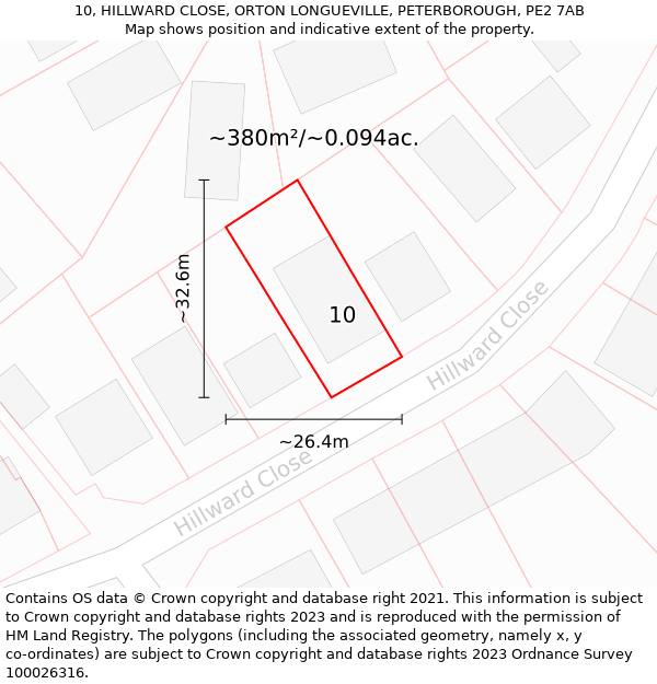 10, HILLWARD CLOSE, ORTON LONGUEVILLE, PETERBOROUGH, PE2 7AB: Plot and title map