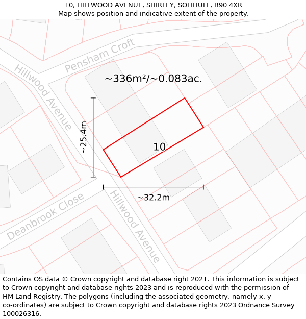 10, HILLWOOD AVENUE, SHIRLEY, SOLIHULL, B90 4XR: Plot and title map