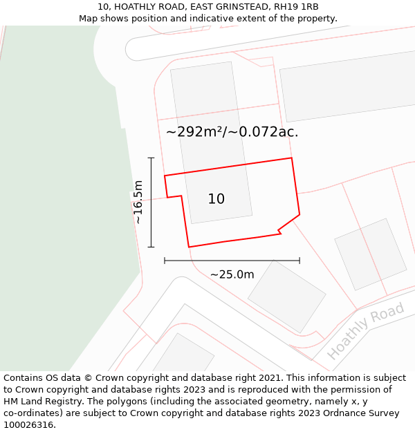 10, HOATHLY ROAD, EAST GRINSTEAD, RH19 1RB: Plot and title map