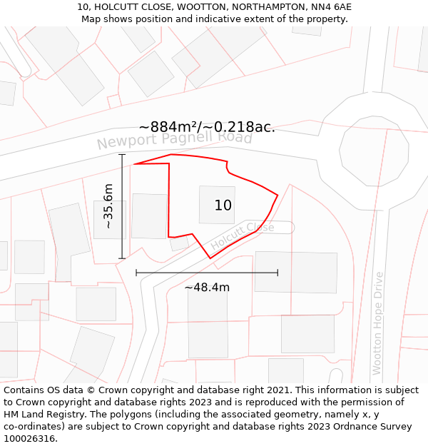 10, HOLCUTT CLOSE, WOOTTON, NORTHAMPTON, NN4 6AE: Plot and title map