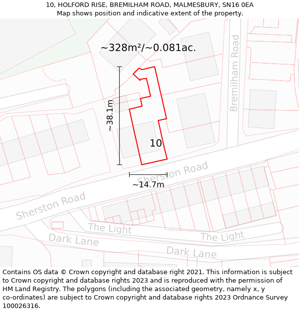 10, HOLFORD RISE, BREMILHAM ROAD, MALMESBURY, SN16 0EA: Plot and title map