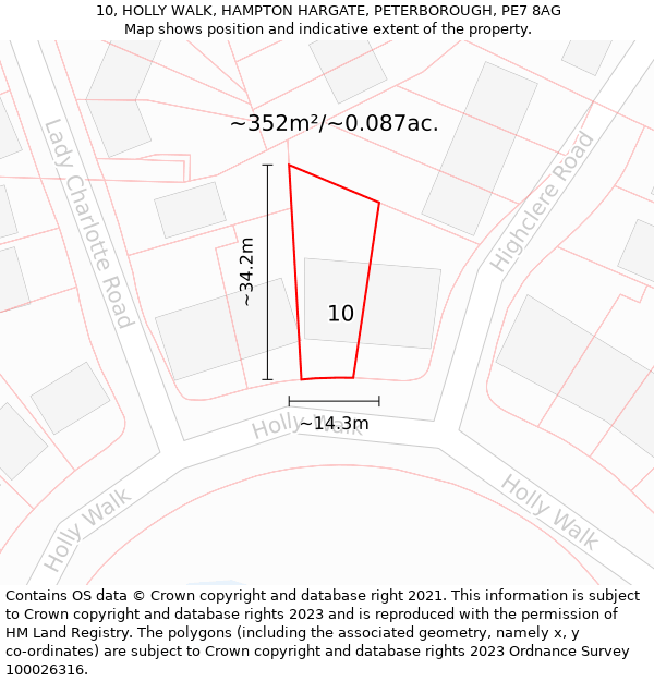 10, HOLLY WALK, HAMPTON HARGATE, PETERBOROUGH, PE7 8AG: Plot and title map