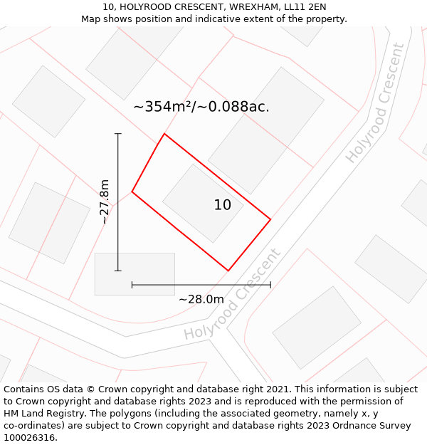 10, HOLYROOD CRESCENT, WREXHAM, LL11 2EN: Plot and title map
