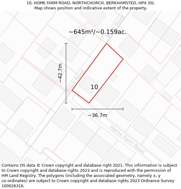 10, HOME FARM ROAD, NORTHCHURCH, BERKHAMSTED, HP4 3SL: Plot and title map