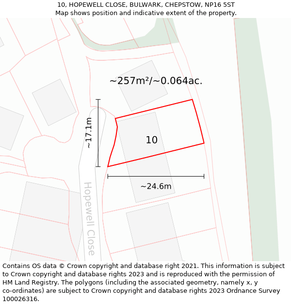 10, HOPEWELL CLOSE, BULWARK, CHEPSTOW, NP16 5ST: Plot and title map