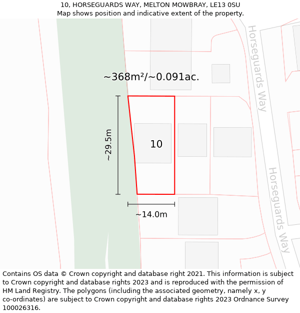 10, HORSEGUARDS WAY, MELTON MOWBRAY, LE13 0SU: Plot and title map