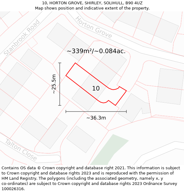 10, HORTON GROVE, SHIRLEY, SOLIHULL, B90 4UZ: Plot and title map