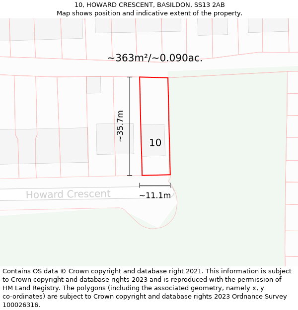 10, HOWARD CRESCENT, BASILDON, SS13 2AB: Plot and title map