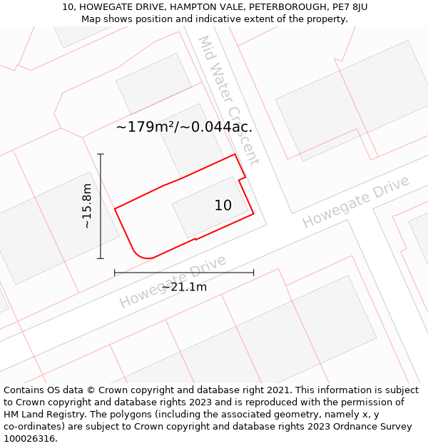 10, HOWEGATE DRIVE, HAMPTON VALE, PETERBOROUGH, PE7 8JU: Plot and title map