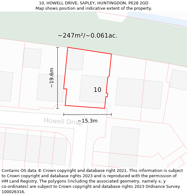 10, HOWELL DRIVE, SAPLEY, HUNTINGDON, PE28 2GD: Plot and title map