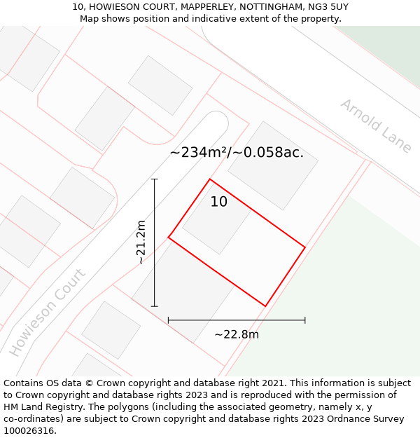 10, HOWIESON COURT, MAPPERLEY, NOTTINGHAM, NG3 5UY: Plot and title map