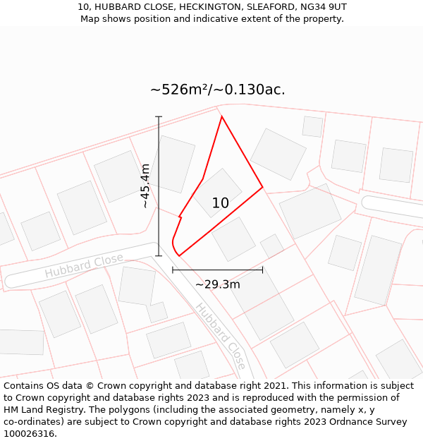 10, HUBBARD CLOSE, HECKINGTON, SLEAFORD, NG34 9UT: Plot and title map