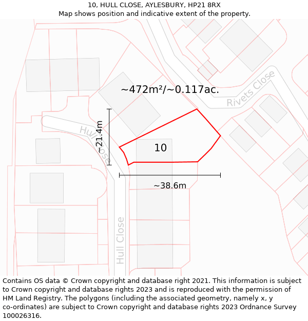 10, HULL CLOSE, AYLESBURY, HP21 8RX: Plot and title map