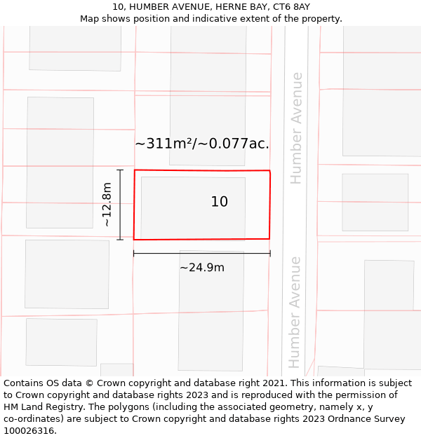 10, HUMBER AVENUE, HERNE BAY, CT6 8AY: Plot and title map