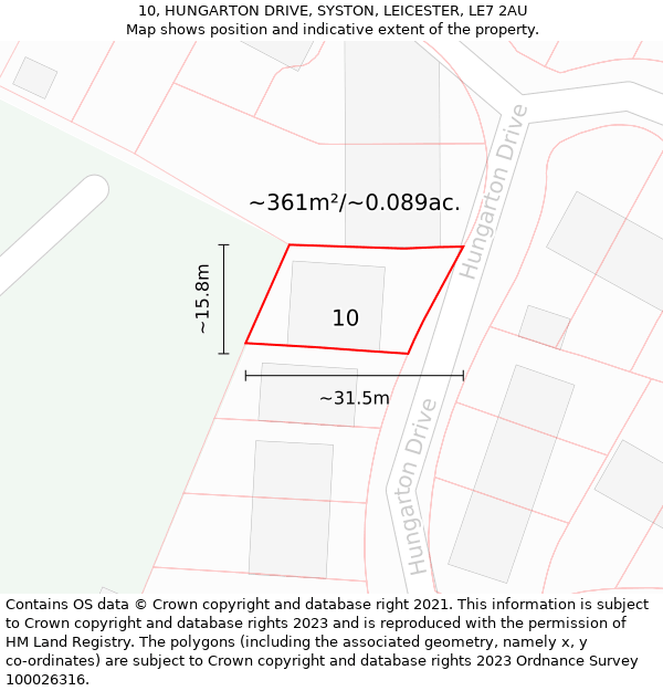 10, HUNGARTON DRIVE, SYSTON, LEICESTER, LE7 2AU: Plot and title map