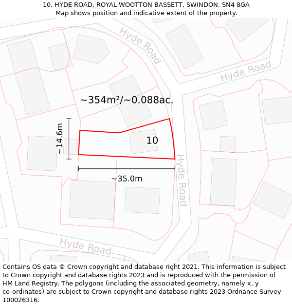 10, HYDE ROAD, ROYAL WOOTTON BASSETT, SWINDON, SN4 8GA: Plot and title map