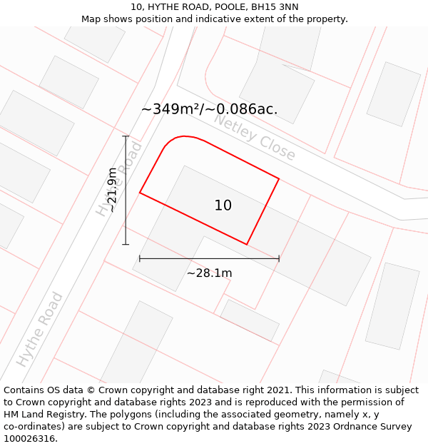 10, HYTHE ROAD, POOLE, BH15 3NN: Plot and title map