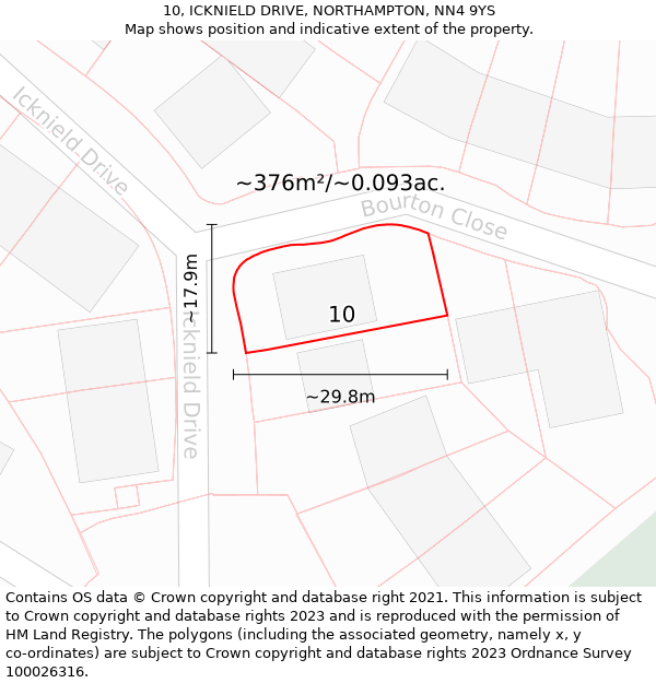 10, ICKNIELD DRIVE, NORTHAMPTON, NN4 9YS: Plot and title map