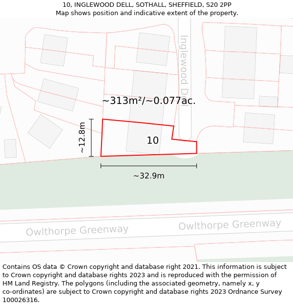 10, INGLEWOOD DELL, SOTHALL, SHEFFIELD, S20 2PP: Plot and title map