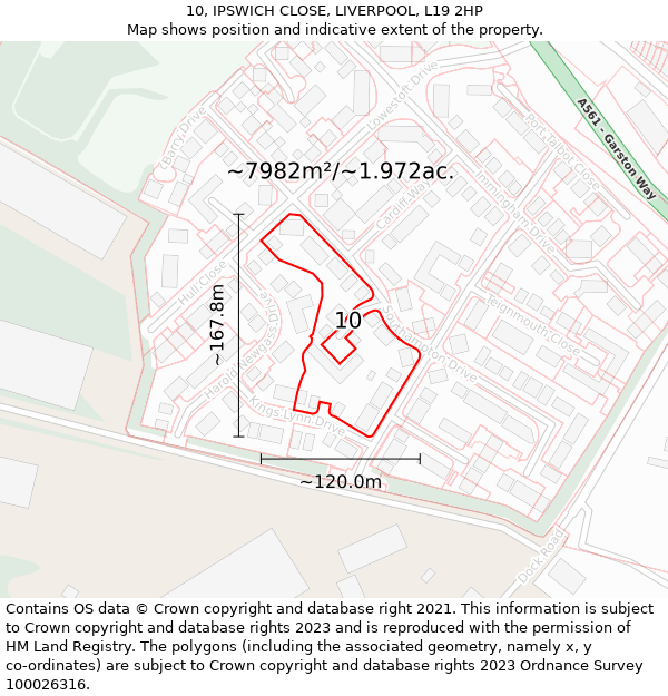 10, IPSWICH CLOSE, LIVERPOOL, L19 2HP: Plot and title map