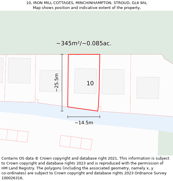 10, IRON MILL COTTAGES, MINCHINHAMPTON, STROUD, GL6 9AL: Plot and title map