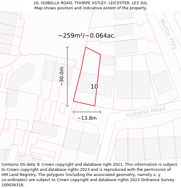 10, ISOBELLA ROAD, THORPE ASTLEY, LEICESTER, LE3 3UL: Plot and title map
