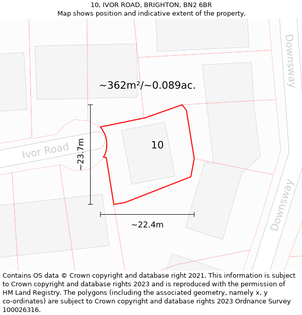 10, IVOR ROAD, BRIGHTON, BN2 6BR: Plot and title map