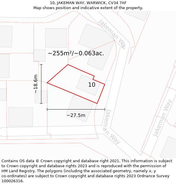 10, JAKEMAN WAY, WARWICK, CV34 7AF: Plot and title map