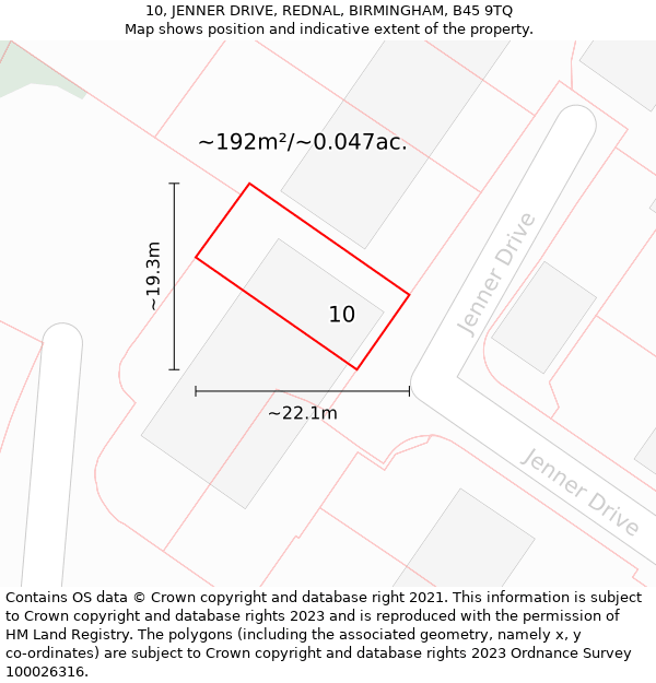 10, JENNER DRIVE, REDNAL, BIRMINGHAM, B45 9TQ: Plot and title map