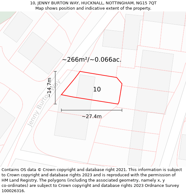 10, JENNY BURTON WAY, HUCKNALL, NOTTINGHAM, NG15 7QT: Plot and title map