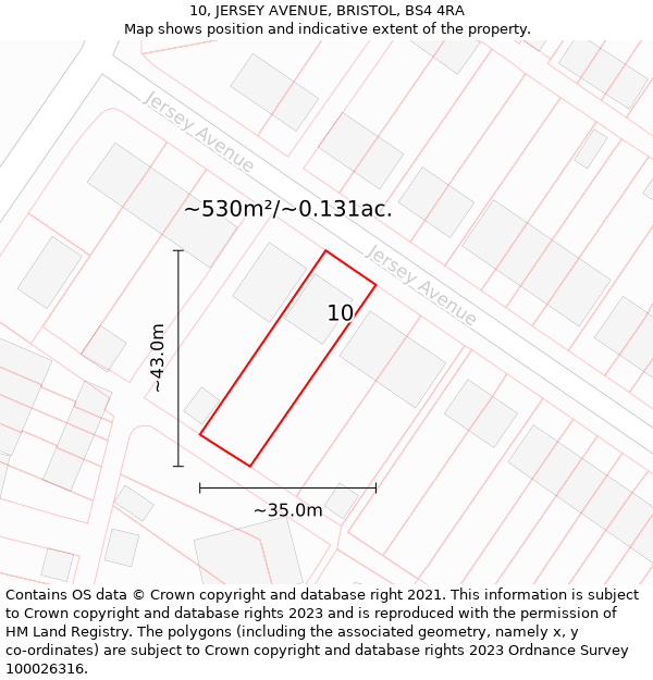 10, JERSEY AVENUE, BRISTOL, BS4 4RA: Plot and title map