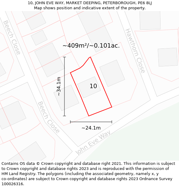 10, JOHN EVE WAY, MARKET DEEPING, PETERBOROUGH, PE6 8LJ: Plot and title map