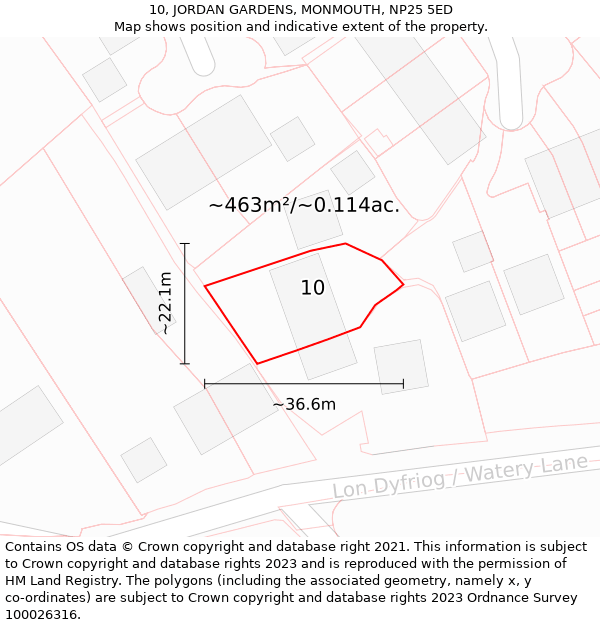 10, JORDAN GARDENS, MONMOUTH, NP25 5ED: Plot and title map