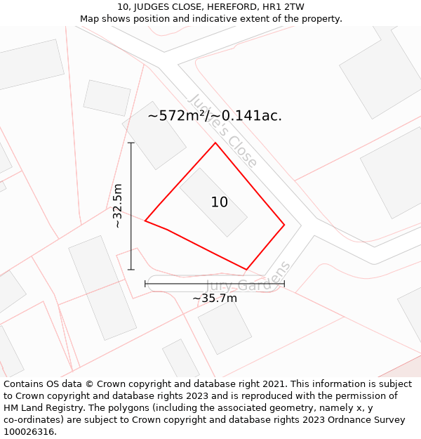 10, JUDGES CLOSE, HEREFORD, HR1 2TW: Plot and title map
