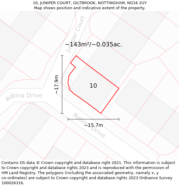 10, JUNIPER COURT, GILTBROOK, NOTTINGHAM, NG16 2UY: Plot and title map