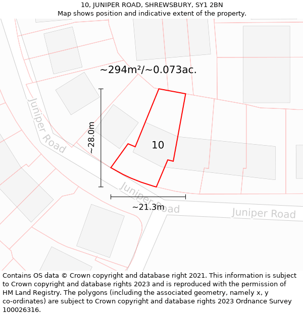 10, JUNIPER ROAD, SHREWSBURY, SY1 2BN: Plot and title map