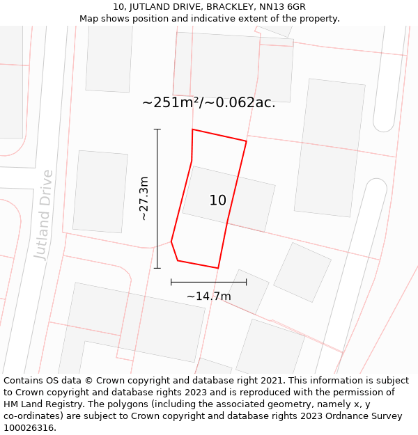 10, JUTLAND DRIVE, BRACKLEY, NN13 6GR: Plot and title map