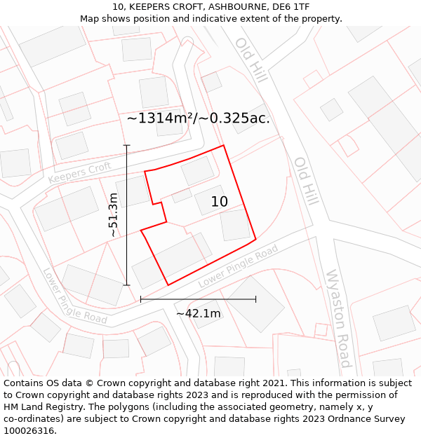 10, KEEPERS CROFT, ASHBOURNE, DE6 1TF: Plot and title map