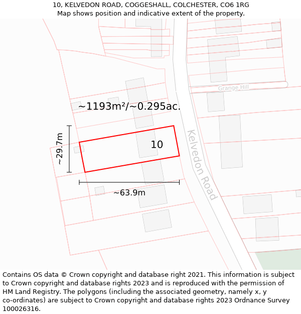 10, KELVEDON ROAD, COGGESHALL, COLCHESTER, CO6 1RG: Plot and title map